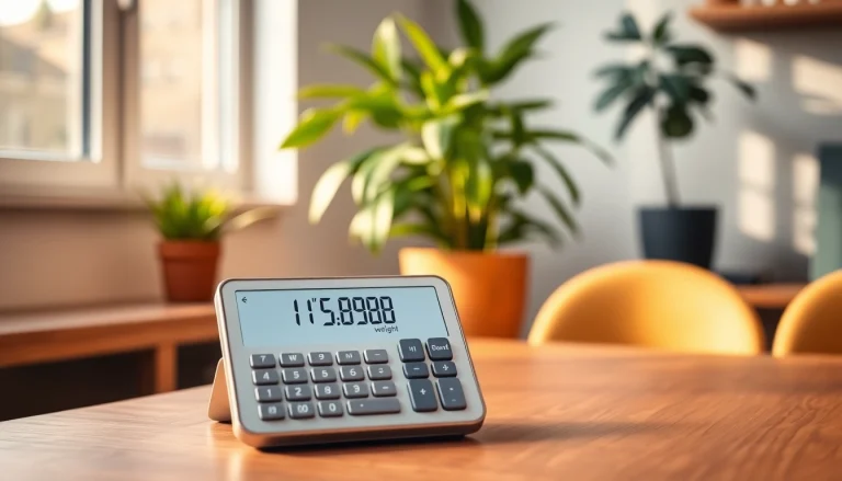 Calculate your ideal weight calculator on a sleek desk with warm natural lighting and cozy décor.