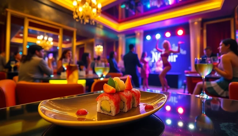 Dinner sxm at Club Noir featuring body sushi, elegant décor, and a captivating performance.