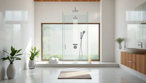 Explore an inviting bathroom with Sunny Shower USA products showcasing modern luxury and comfort.