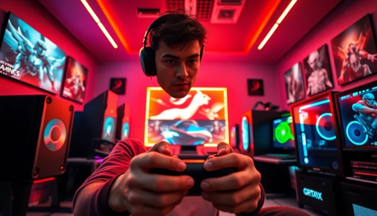 Visualizing latest leaks in gaming 2026 with a focused gamer in a high-tech gaming room.