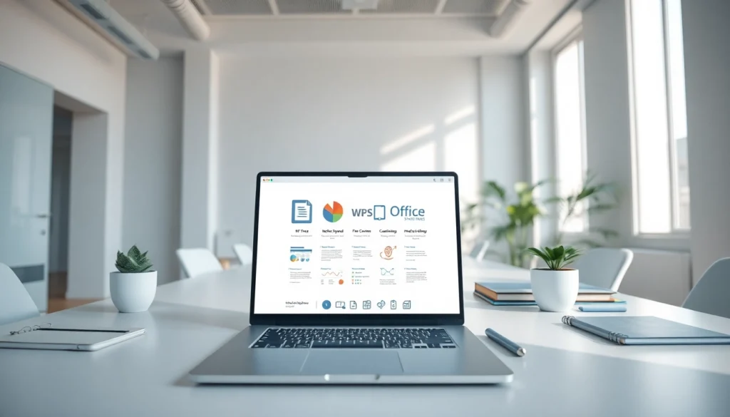 在明亮办公室环境中现代笔记本上显示的 WPS Office 软件
