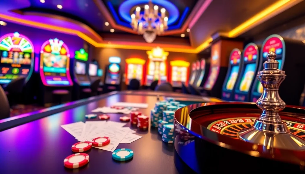 Experience the excitement of onicplay login with vibrant casino elements and slot machines.