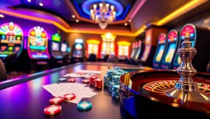 Experience the excitement of onicplay login with vibrant casino elements and slot machines.