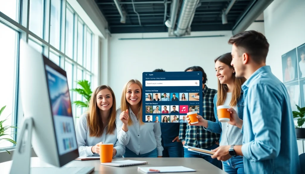Tools to search OnlyFans creators displayed on a modern digital interface in a collaborative workspace.