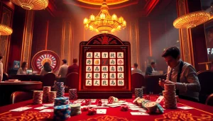 Pemain menikmati demo slot Mahjong di tengah lingkungan kasino yang elegan.