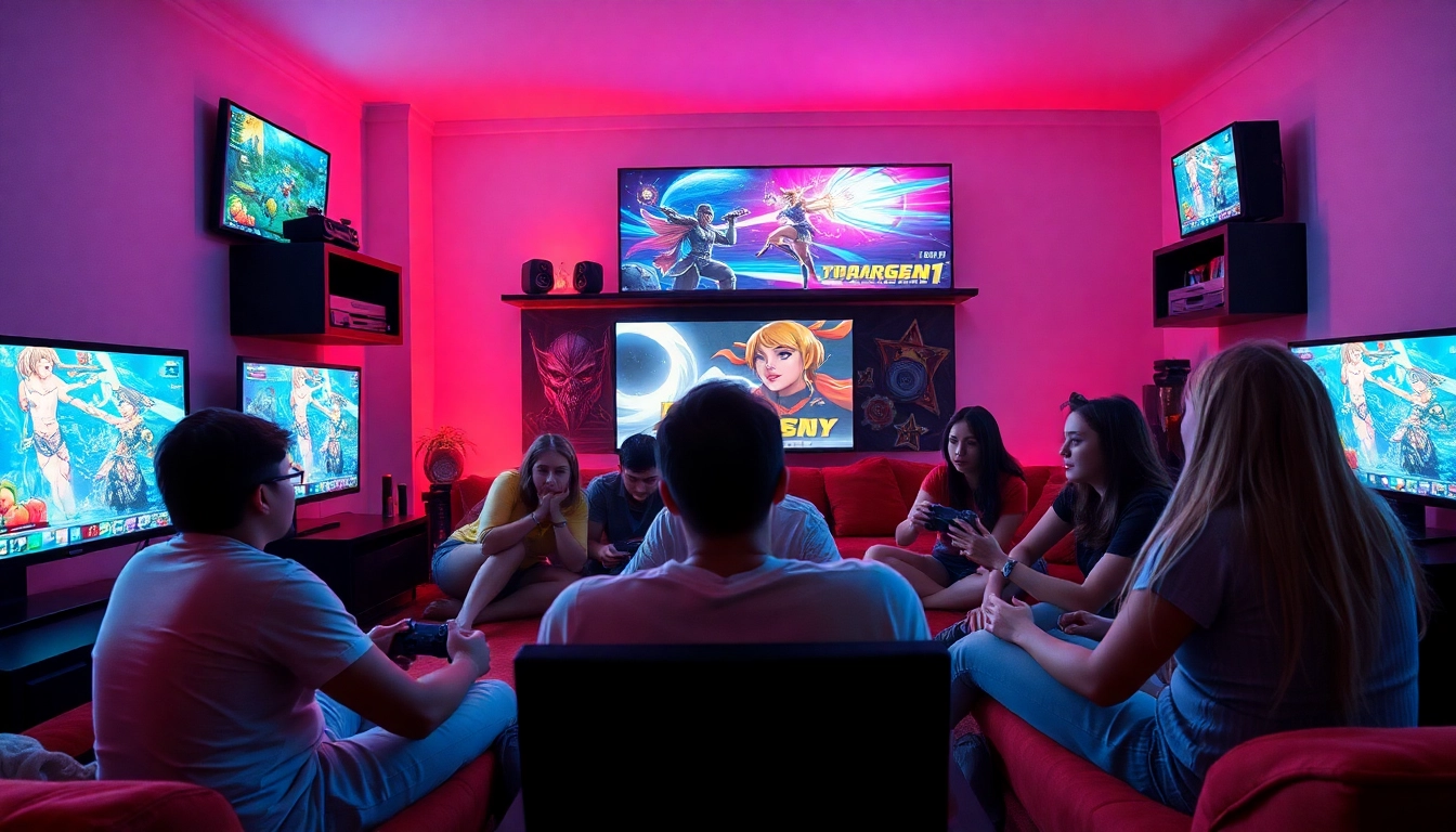 Engaging characters immersed in free porn games with vibrant visuals and gaming setup