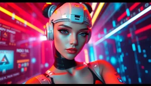 Engaging NSFW character AI in a futuristic, vibrant digital setting, showcasing a captivating persona.