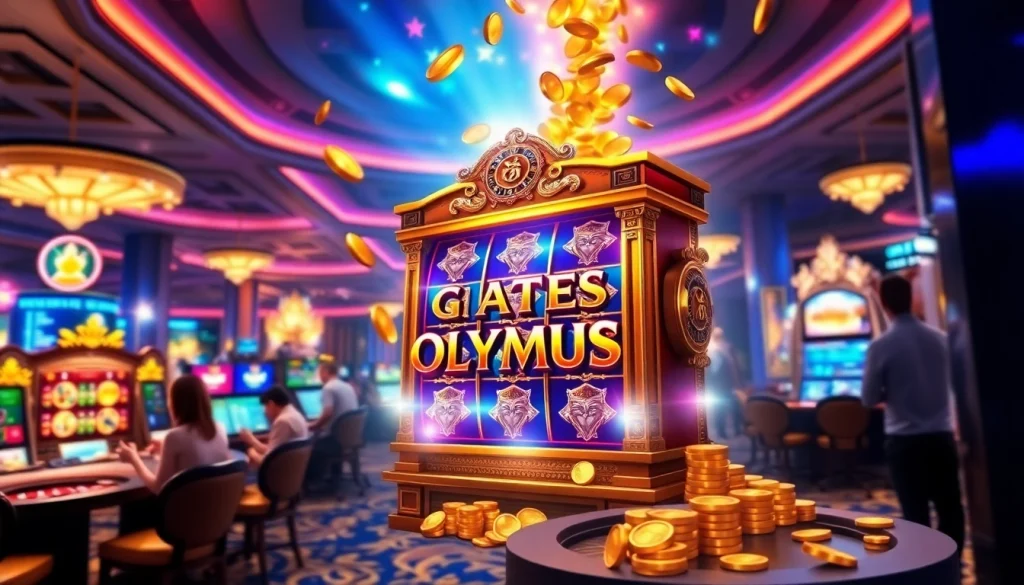 Experience thrilling plays on the Olympus slot machine amid vibrant casino excitement.