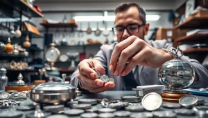 Valutazione di argento da compro argento con esperto e strumenti in un ambiente professionale.