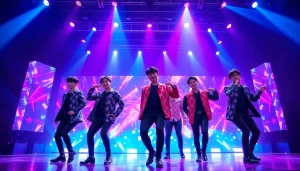 BTS news highlights the boy band's electrifying live performance in vibrant colors and dynamic staging.