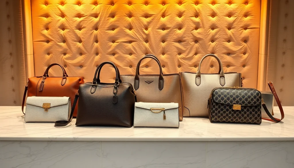 명품 이미테이션 가방을 우아하게 배치한 사진.