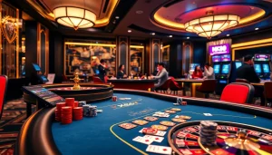 Engage in thrilling gameplay at NK88's professional poker table, featuring vibrant chips and cards.