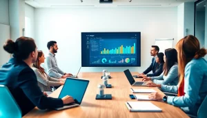 Analyze b2b competitive intelligence in a vibrant team meeting environment.