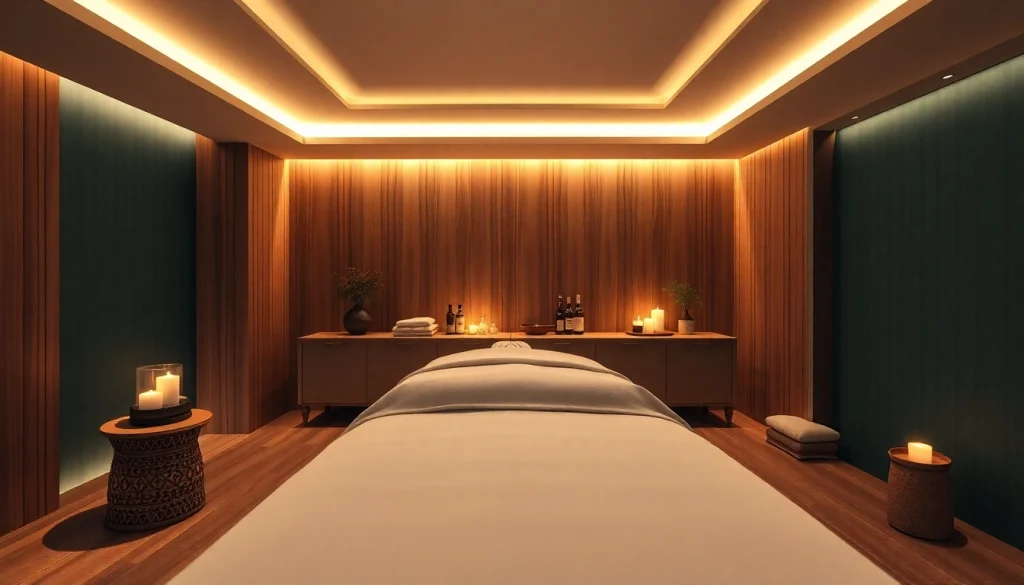 편안한 포항스웨디시 서비스를 위해 디자인된 따뜻한 분위기와 자연 요소가 어우러진 마사지 치료실.