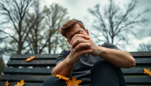 Explore depression symptoms through a reflective moment of a person in a park.