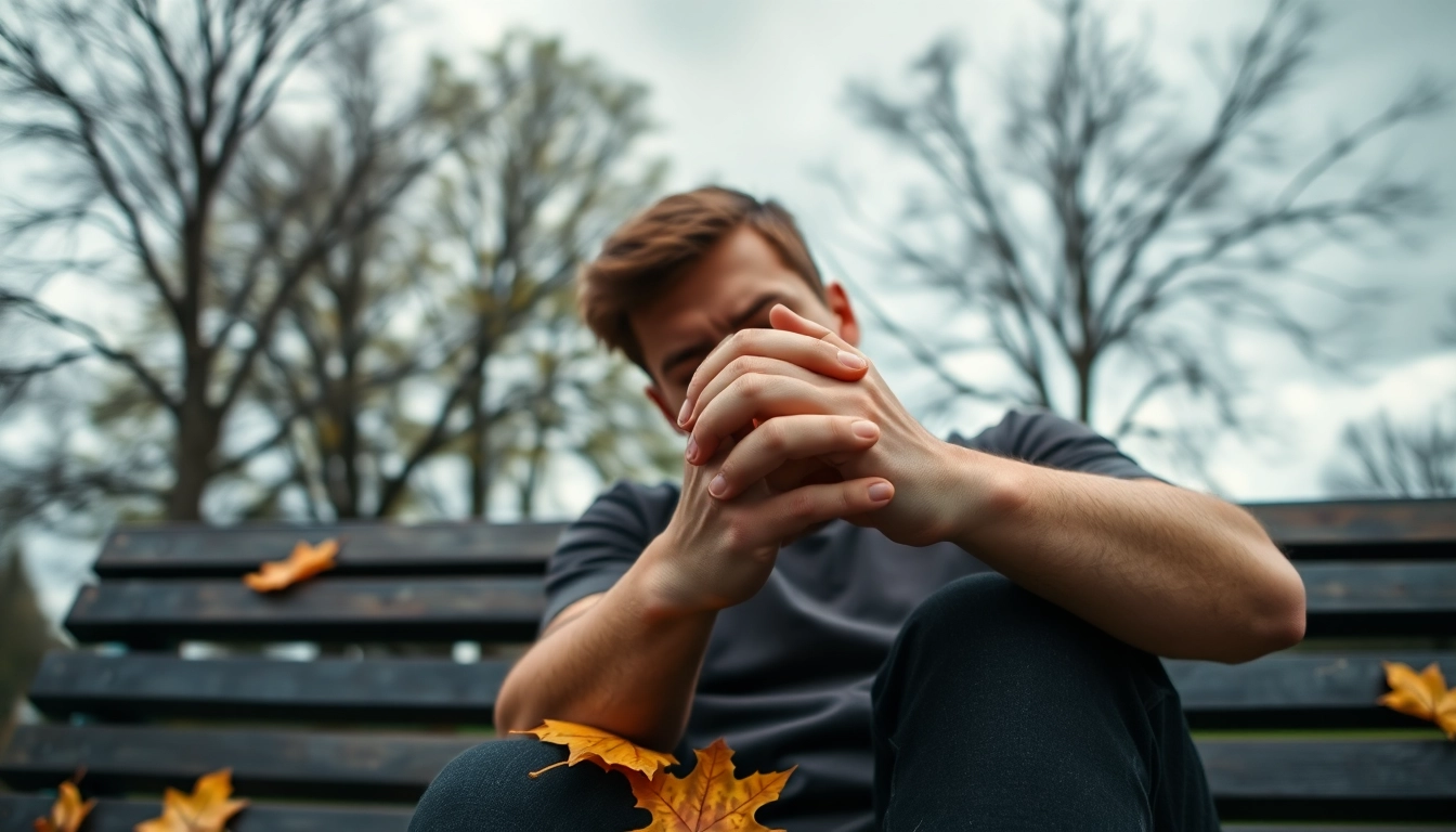 Explore depression symptoms through a reflective moment of a person in a park.