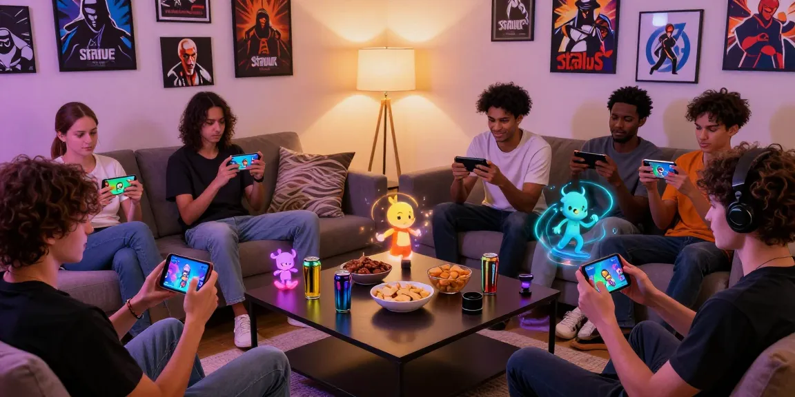 Players engaging with the status app in a vibrant gaming scene filled with character interactions.