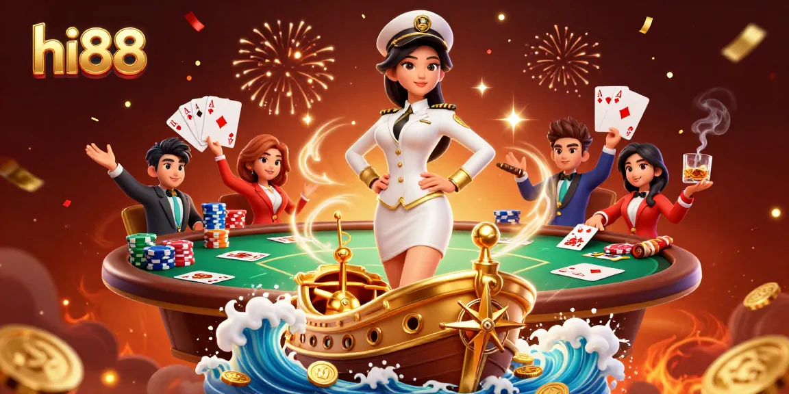 Engage in thrilling gameplay at hi88 with an elegant Asian woman leading a vibrant casino scene.
