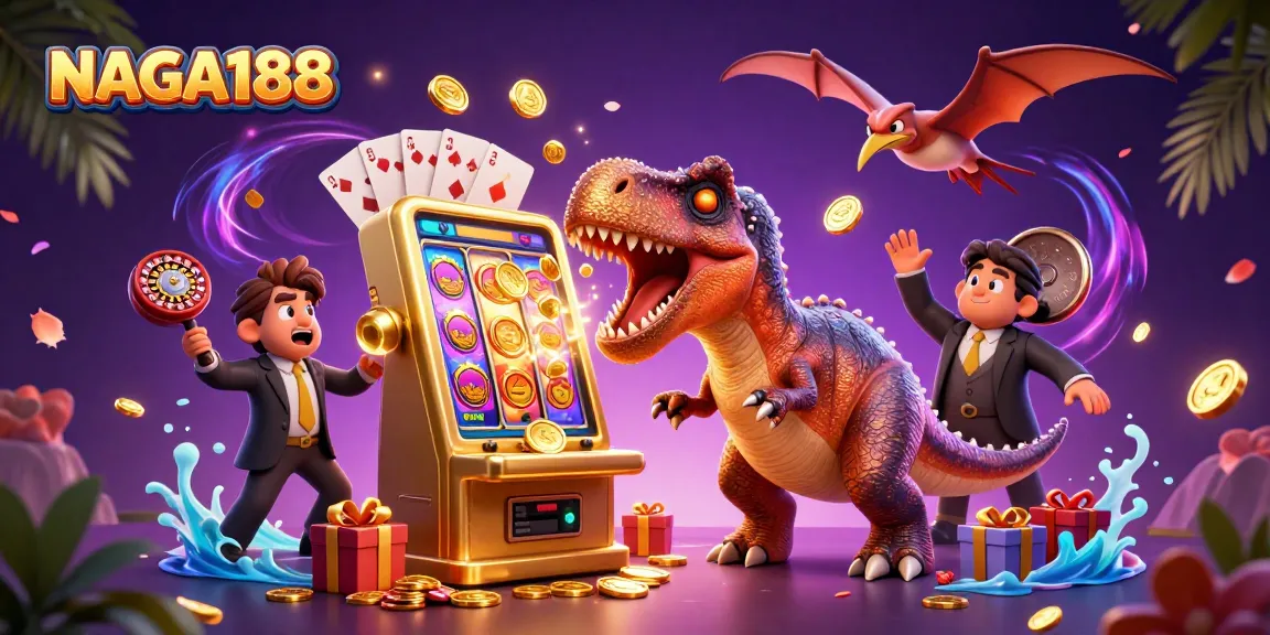 NAGA188 menghadirkan jackpot klasik dengan pemandangan kartun kasino yang menarik dan koin emas terbang.