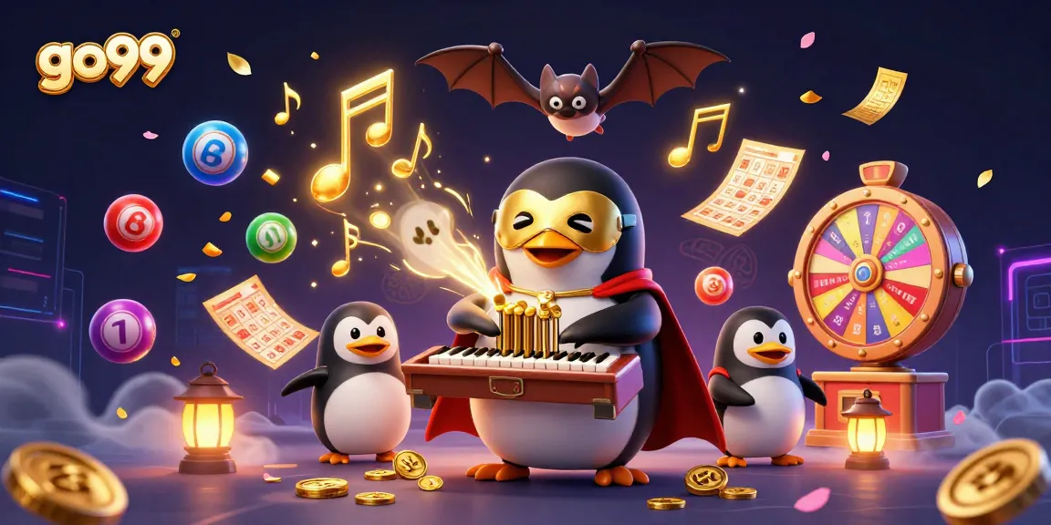 Experience exciting wins with go99 in a vibrant casino-themed illustration featuring playful characters and dynamic elements.
