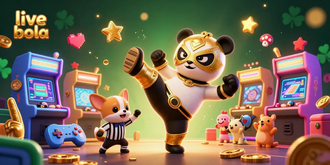 Experience live bola action with an exciting scene featuring a panda wrestler and vibrant casino elements.