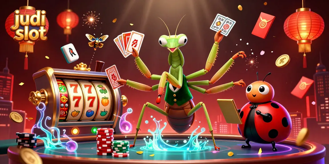 Experience thrilling judi slot action with vibrant 3D characters, slot reels, and magical effects filling the scene.