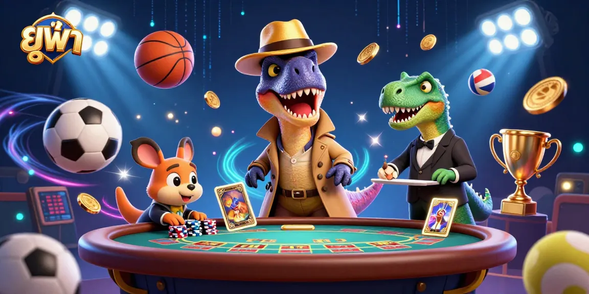 Experience thrilling gameplay at ยูฟ่า with cartoon characters in a vibrant casino scene.