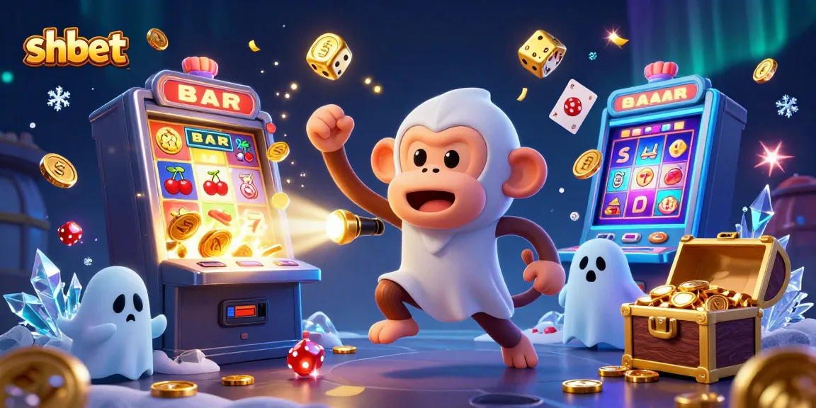 Shbet offers thrilling casino adventures with a mischievous monkey and a curious puppy exploring a haunted casino.