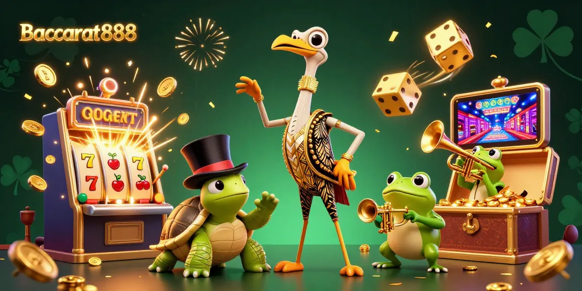 Baccarat888 brings excitement with festive gaming elements and rich casino characters in a vibrant setting.