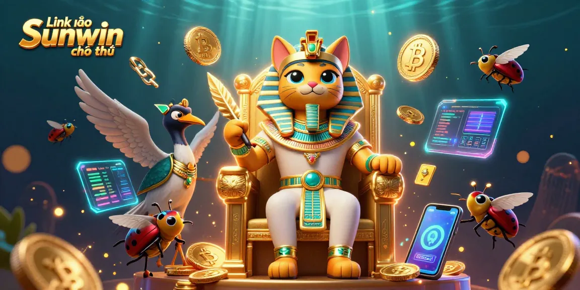 Engage with Link vào Sunwin chính thức through this vivid illustration showcasing crypto and casino elements.