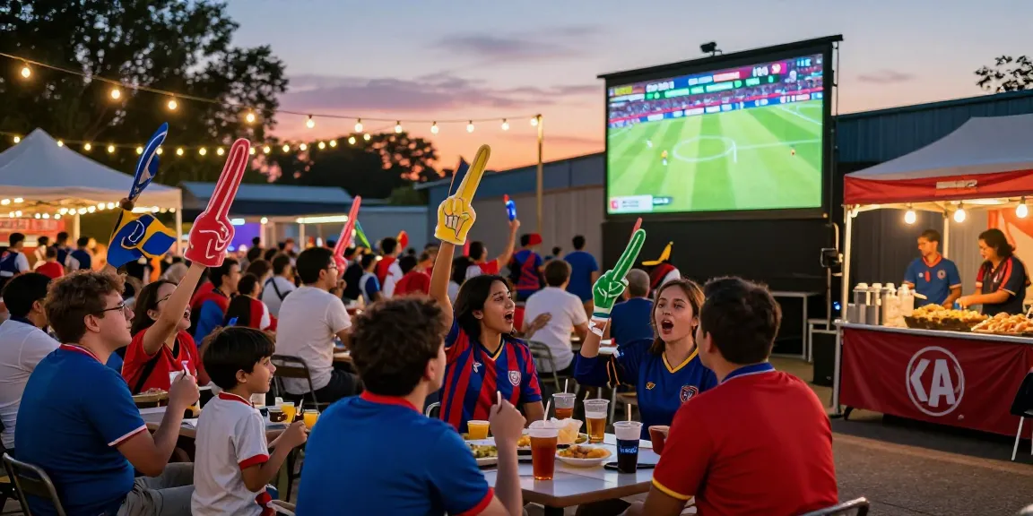 Fans excitedly enjoying live koora at a vibrant sports viewing event.