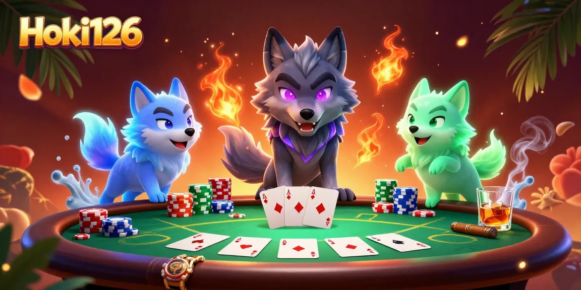 Engage with Hoki126 at a vibrant poker scene filled with dynamic ghostly characters and game elements.