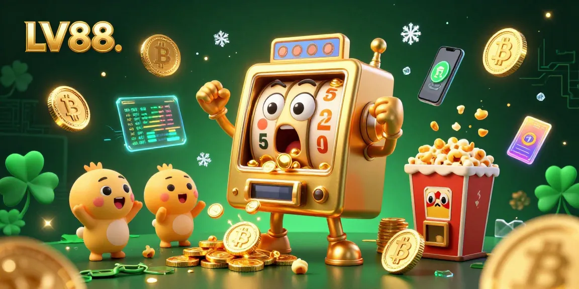 Spin the LV88 jackpot with a golden slot machine celebrating a winning moment amidst vibrant casino elements.