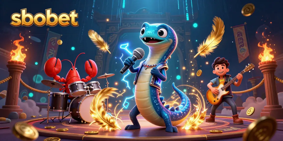 Experience sbobet gaming with an electric eel DJ in an underwater casino, vibrant elements surround.