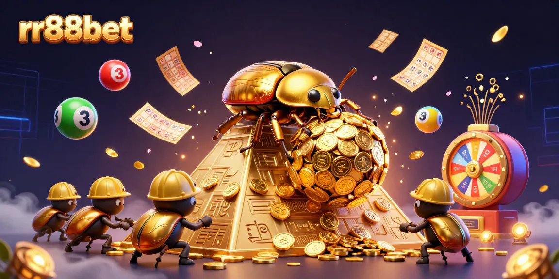 Experience thrilling wins at rr88bet with lively lottery games and dynamic casino elements in this vibrant illustration.